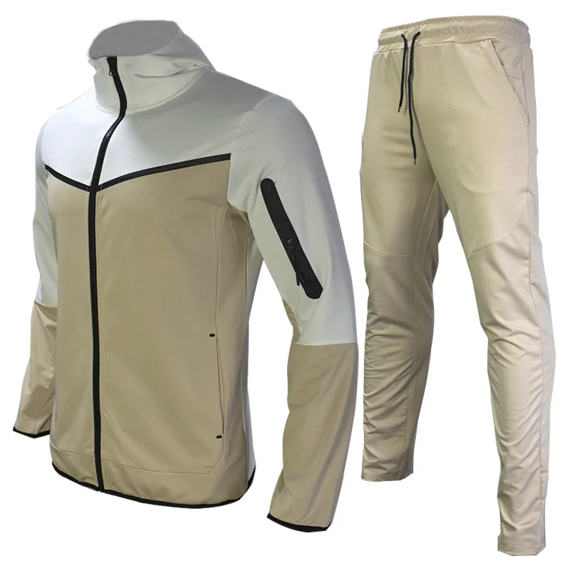 Herren Zweiteiler mit Farbblock-Design, Kapuzenjacke mit Reißverschluss und Jogginghose mit elastischem Kordelzug, atmungsaktives Sport- und Freizeitoutfit zum Laufen – Detail 14