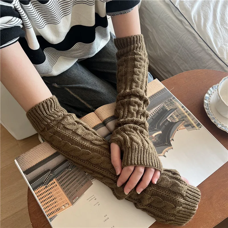 1 Pair Women Girls Hand Arm Sleeve Long Glove Wristband Arm Cover Long Sleeve Outdoor Warm Soft Striped Elbow Knitted Gloves