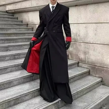 Mens Thin British Red Inner Long Padded Shoulder Suit Fashion Nightclub Stage Youthful Trendy Trench Coat Men'S Clothing 2026