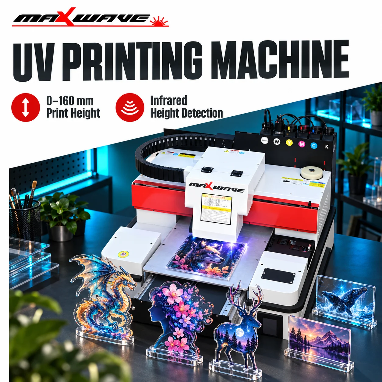 Desktop UV Printing Machine with 0-160 mm Height and Infrared Detection