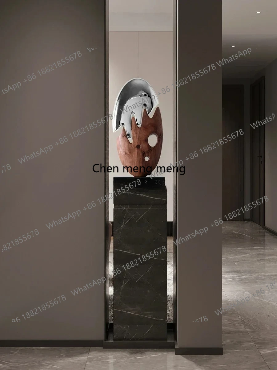 

Hotel lobby entrance creative abstract stainless steel wood carving ornament sculpture artwork