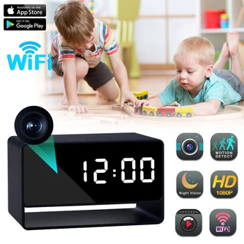 Full HD digital clock cameras night vision App Wifi remote monitoring motion detection automatic loop recording Mini home camera Full HD digital clock cameras night vision App Wifi remote monitoring motion detection automatic loop recording Mini home camera