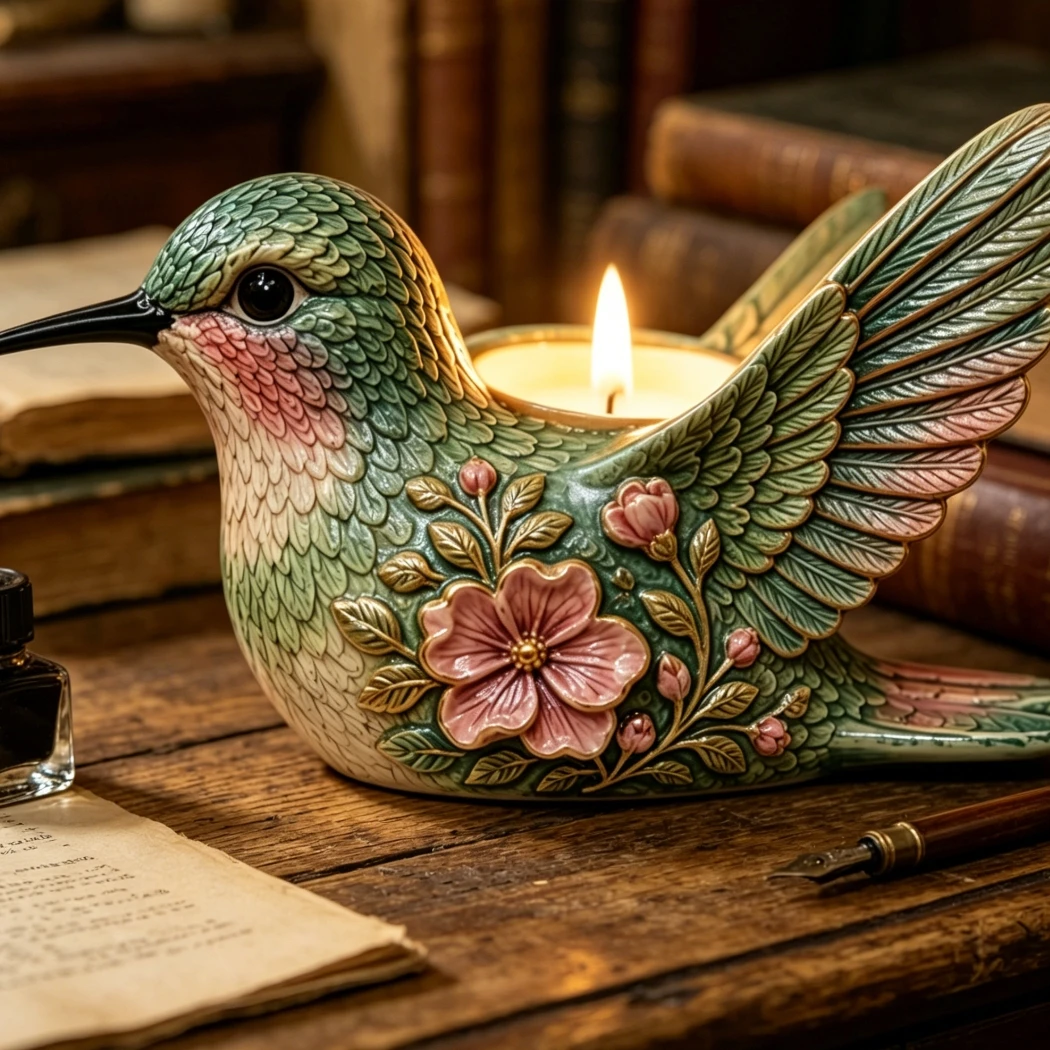 Indoor Decorative Candlestick with Hummingbird in Resin Material for Consistent Appearance and Gentle Visual Texture