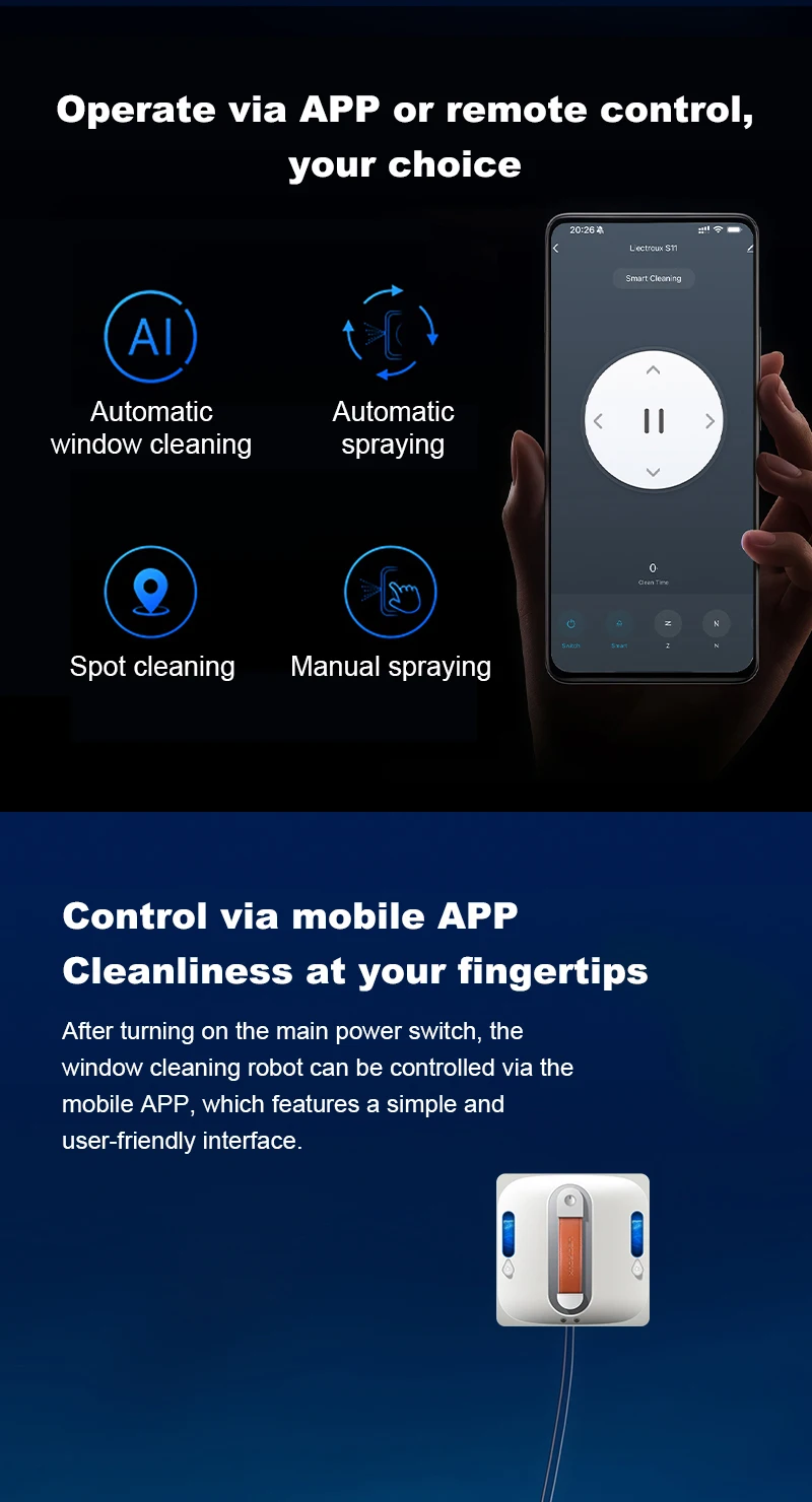 Window Cleaning Robot Liectroux S11, 4-Way Water Spray, 9000PA,Home Glass Floor Wall Tiles Cleaner Robot, Floating Scraping Tech