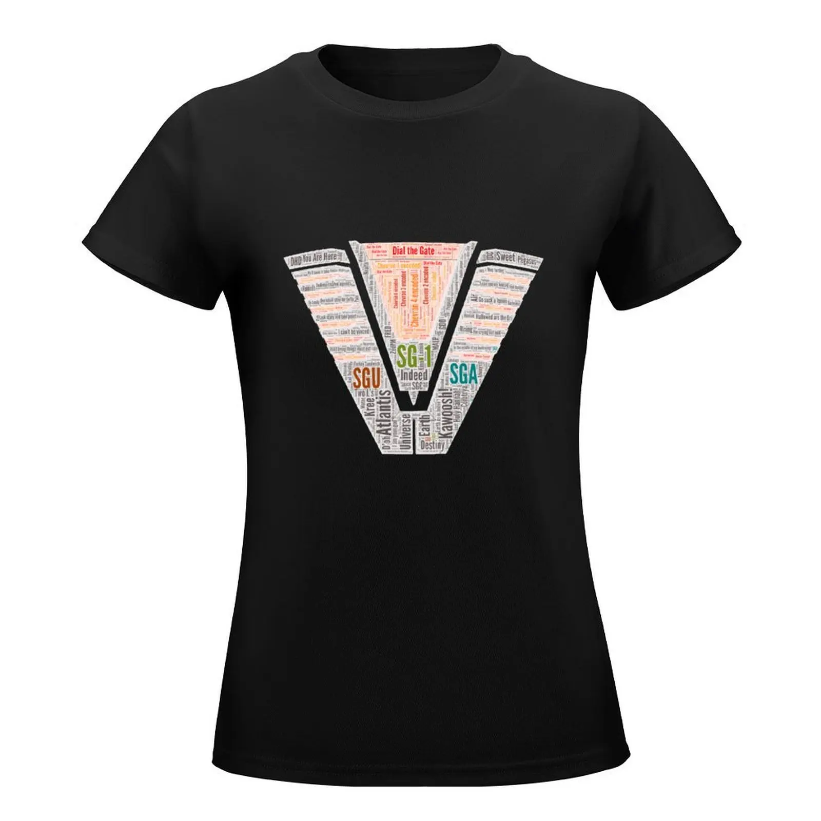 Dial the Gate: Stargate Chevron Word Art (solid background looks good on dark shirts) T-Shirt female t shirt dress Women