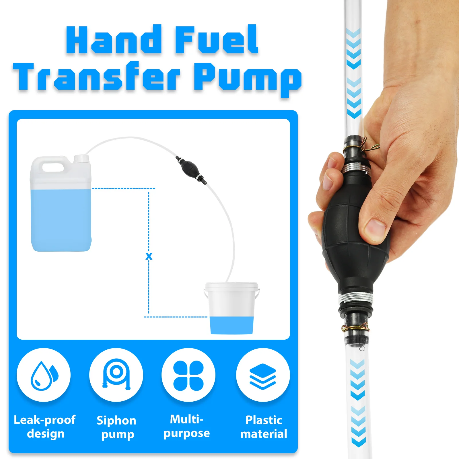 مضخة الوقود اليدوية سيارة الغاز النفط سيفون مجموعة مضخة نقل مع خرطوم 1.5 متر داخل/خارج لضبط البنزين السائل نقل الوقود الديزل #2