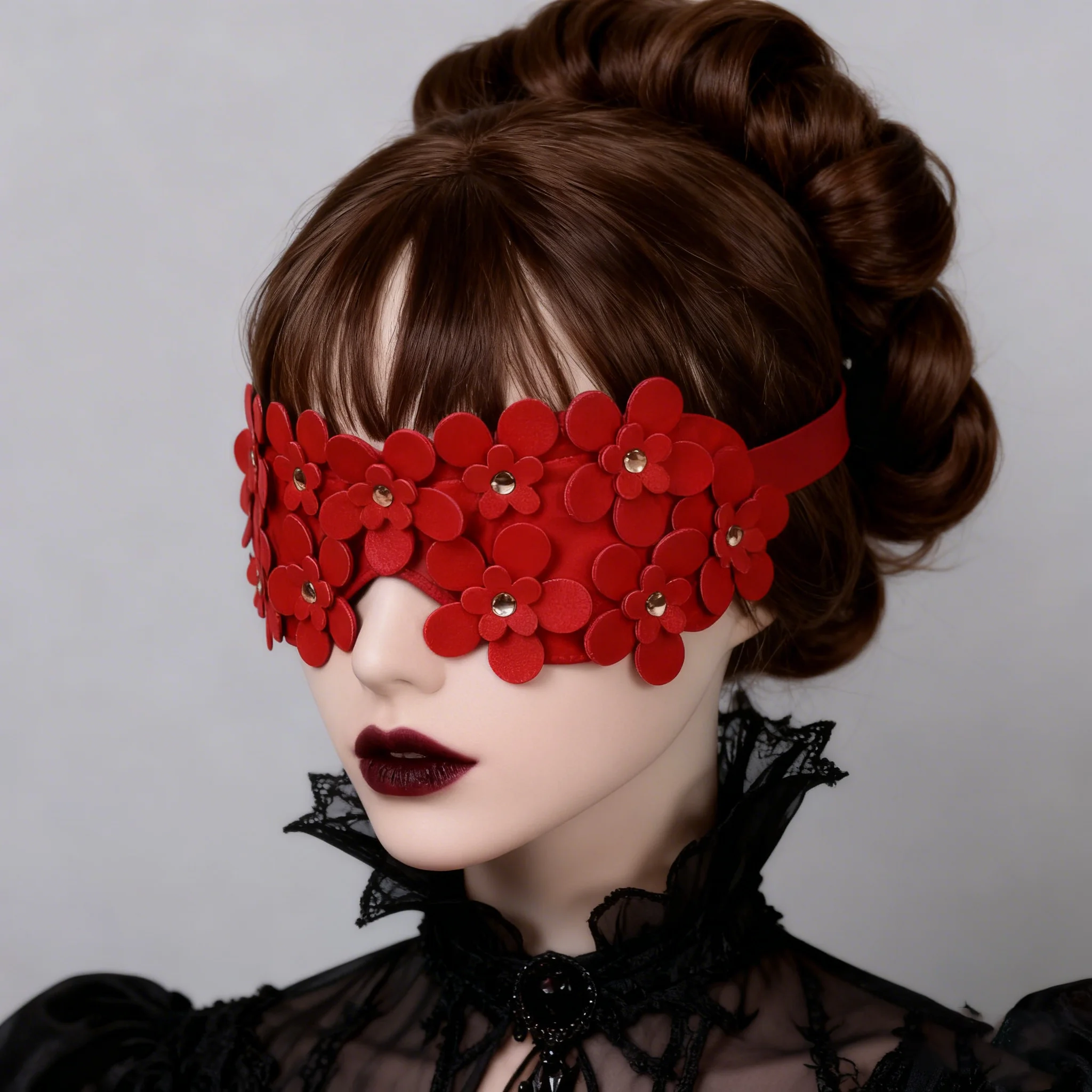 Masque en cuir de mode hommes femmes Sexy Bondage demi-visage masques fantaisie gothique Cosplay mascarade fleur masque vêtements accessoire