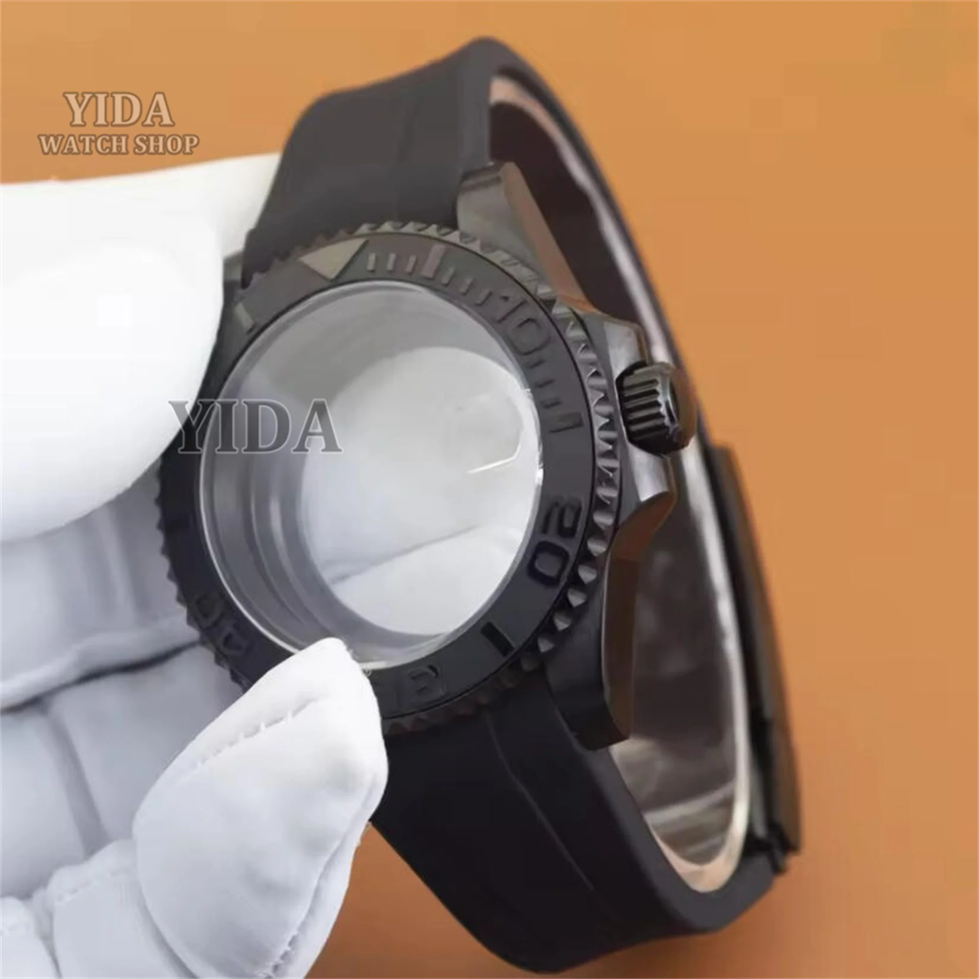 

40mm NH35 Case PVD Black Sapphire Crystal for Yacht-Master Mod NH34 NH35 NH36 Movmenent Rubber Band 10Bar Waterproof 28.5mm Dial