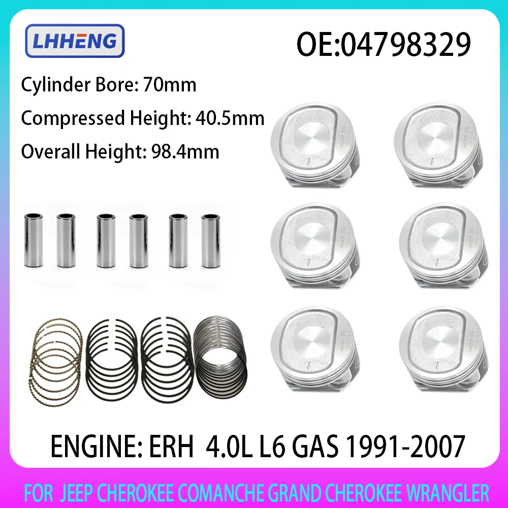 

ERH ENGINE Piston & Ring Set Fit For 1991-2007 4.0 T L L6 GAS JEEP CHEROKEE COMANCHE GRAND CHEROKEE WRANGLER 4.0L OE 04798329