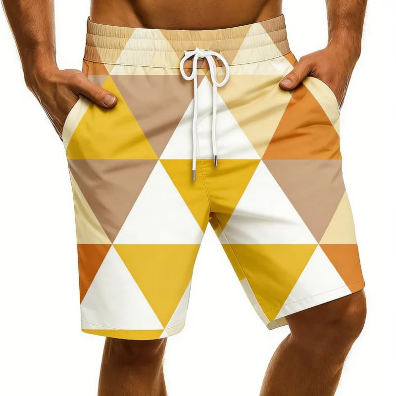 

Современные пляжные шорты с треугольным графическим принтом в стиле пэчворк, мужские повседневные плавки на шнурке, идеально подходят для повседневного и пляжного образа.