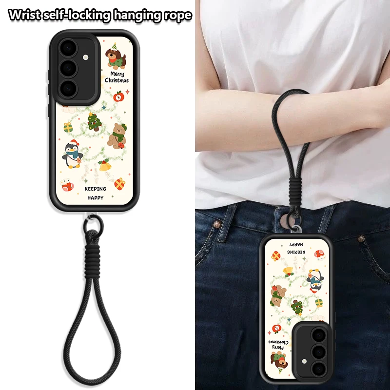 S25 borda caso bonito dos desenhos animados filhote de cachorro urso cordão caso para samsung s24 ultra s23 s22 s21 fe a17 a54 a15 a35 a55 a16 a26 a36 a56 5g