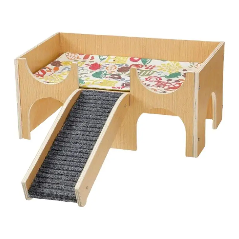 

Hamster House Wood Mice Habitat 2-Layer Pet Animal Hideouts Habitat With Stairs For Hedgehog Hamster Guinea Bunny Exercise