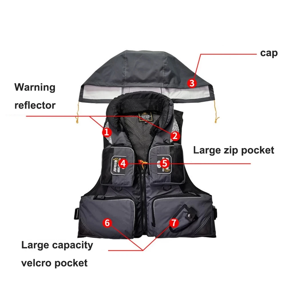 Professional Fishing Life Vest Multi-pocket Detachable Large Buoyancy Assist Comfortable Adults Sea Fishing Safety Life Jacket