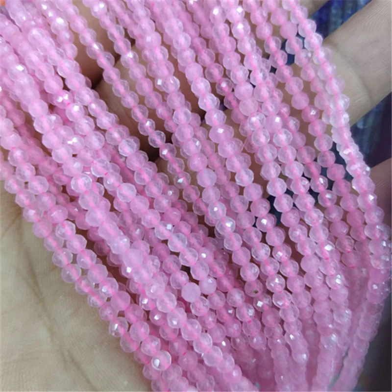 

2 Strings Best Rose Quartz Stone Faceted Round Ball Matching Beads Size 2MM 3MM 4MM DIY Jewelry Accessories