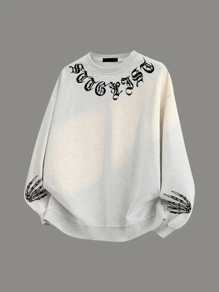 

Модный американский свитшот с принтом скелета, мужской, осенне-зимний, утепленный, повседневный, стильный топ