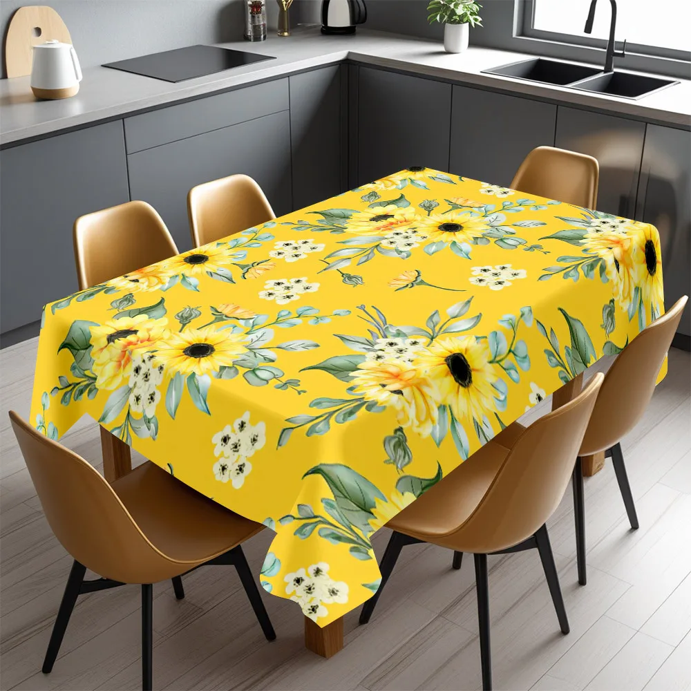 Vibrant Sunflower Floral Tablecloth Waterproof Spillproof Dining Table Cover for Kitchen Home Decor