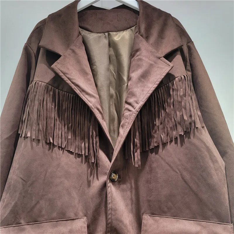 HKSH 春秋の新女性ジャケットシングルブレストポケットタッセルフェイクスエードベルベットブレザーストリートカジュアル潮コート HK12176