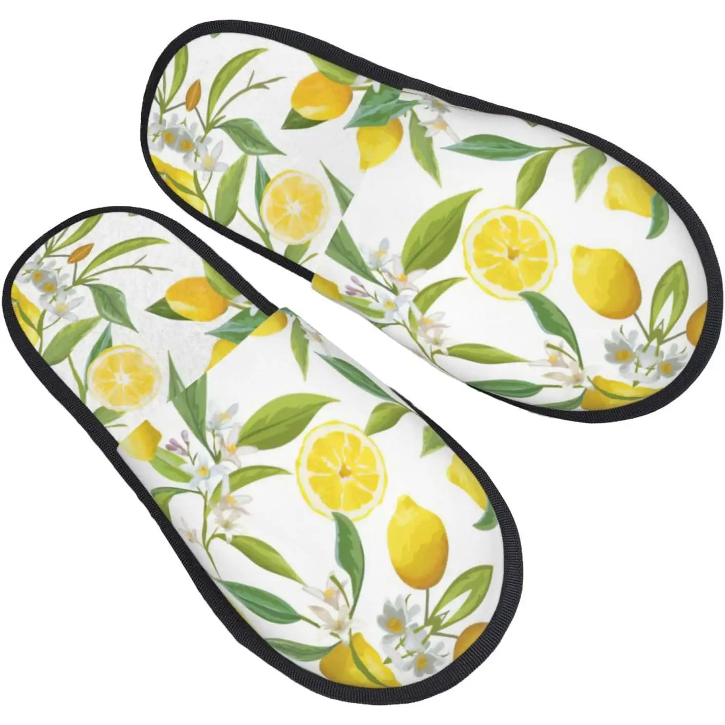 Fresh Tropical Lemons printing Fall Winter Fuzzy Slippers Comfy House Shoes,Portable for Hotel Travel Gifts for Women and Men