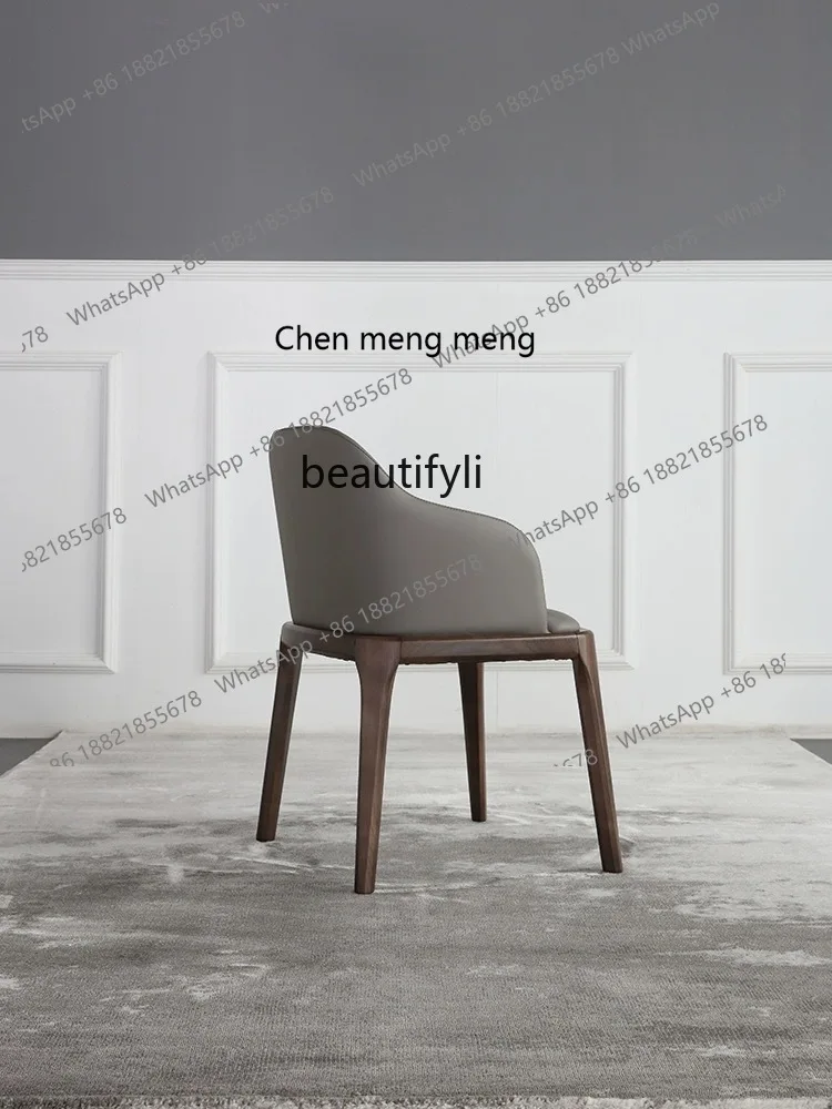 Nordic Solid Wood Modern Minimalist Italian Restaurant Hotel Model Room Reception Table and Chair Home Backrest Leather Chair