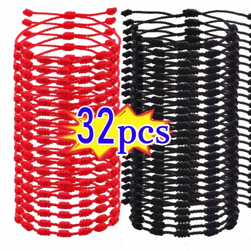 Pulsera de hilo rojo hecha a mano con 7 nudos para mujer, amuleto de buena suerte, pulsera de cuerda trenzada de amistad, joyería, regalos para amigos