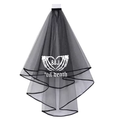 Personalised 'til death bride and groom initials Goth veil Gothic Wedding Bachelorette hen Party bridal shower decoration gift