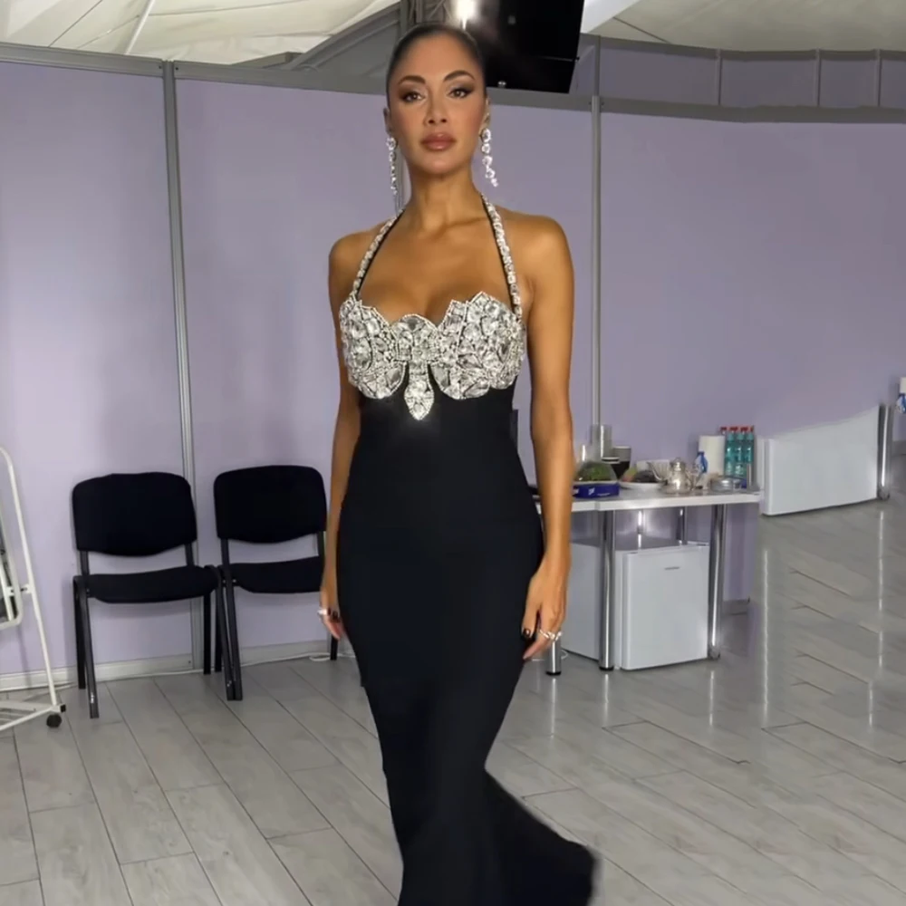 Seksowna sukienka bandażowa z koralikami dla kobiet Eleganckie sukienki z dekoltem Celebrity Party Club Bodycon Dresses
