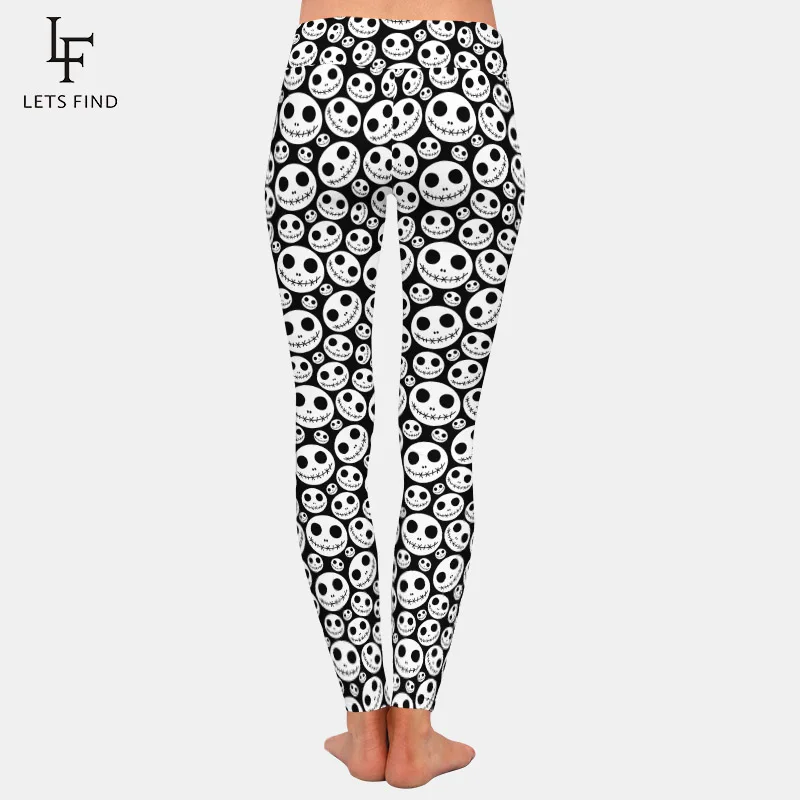 LETSFIND 2020 3D Halloween Pattern with Skeleton Faces Digital Print Leggings High Waist Soft Women Fitness Leggings