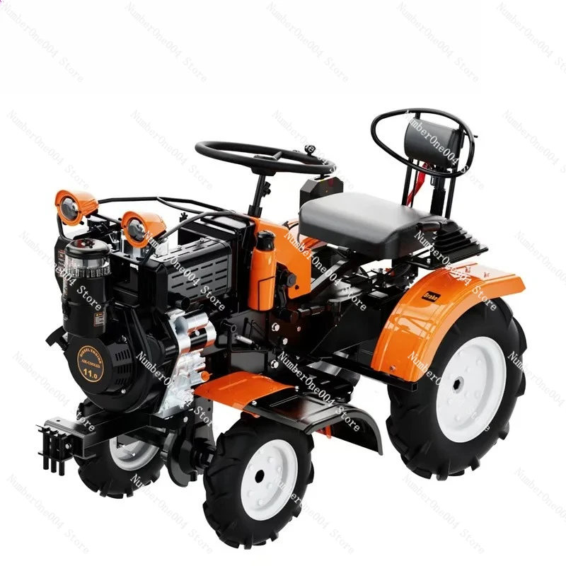 Four Wheel Drive Ride on Micro Tiller 195 Small Rotary Tiller for Orchard Greenhouse Plowing