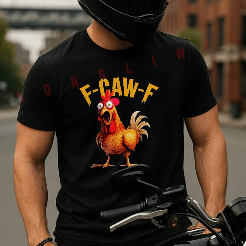 

Funny F Caw F Chicken FCAWF Chicken Motorcycle T-Shirt Cotton Cute Men T Shirts Summer Casual Short Sleeve Round Neck Tees