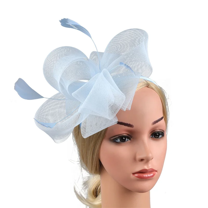 Neuer Braut-Fascinator-Schleifenhut mit Stirnband und Clips, Jockey-Zylinder mit Federn, Hochzeit, Cocktail, Teeparty, Kopfbedeckung für Frauen – Detail 10