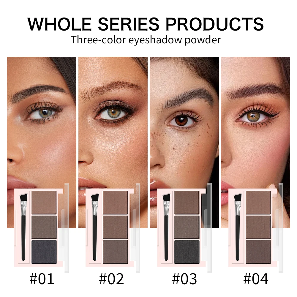 Three-Color Eyebrow & Eyeshadow Powder Palette, Long-Lasting Brow Definer with Brush for Natural Eyebrows