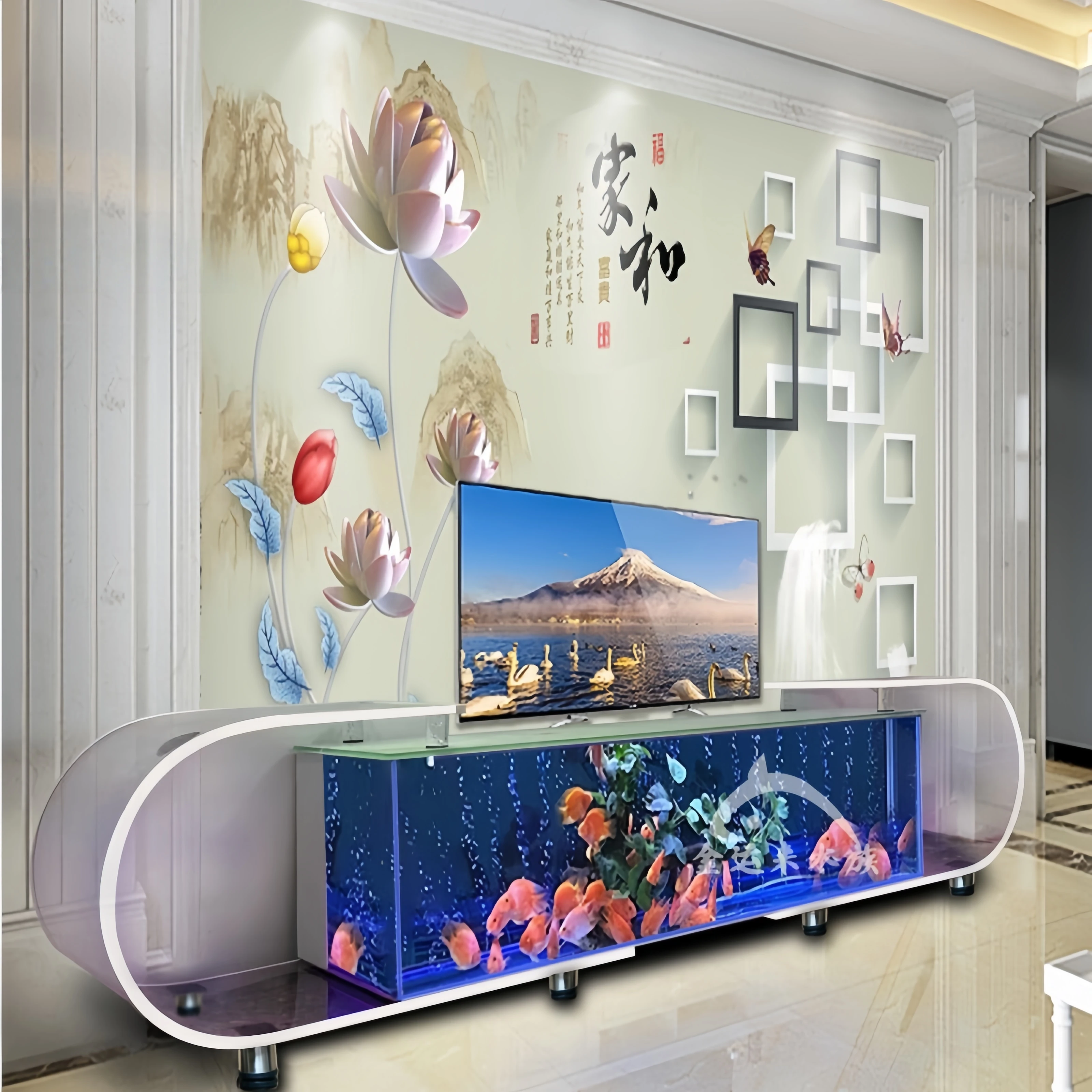 Luxury Acrylic Aquarium TV Bench Large Glass Fish Tank For Living Room For Household TV Table Aquarium Fish Tank
