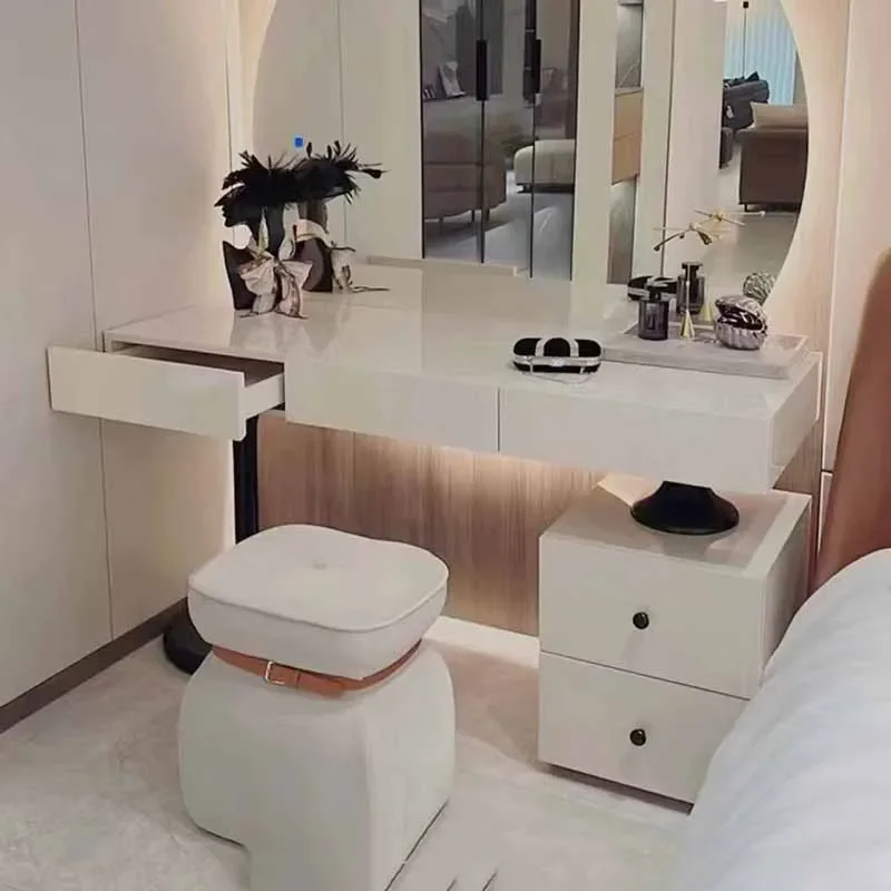 

White Mirror Dressing Table Big Modern Chair Cabinets Storage Dressing Table Bedroom Makeup Tocador Maquillaje Hotel Furniture