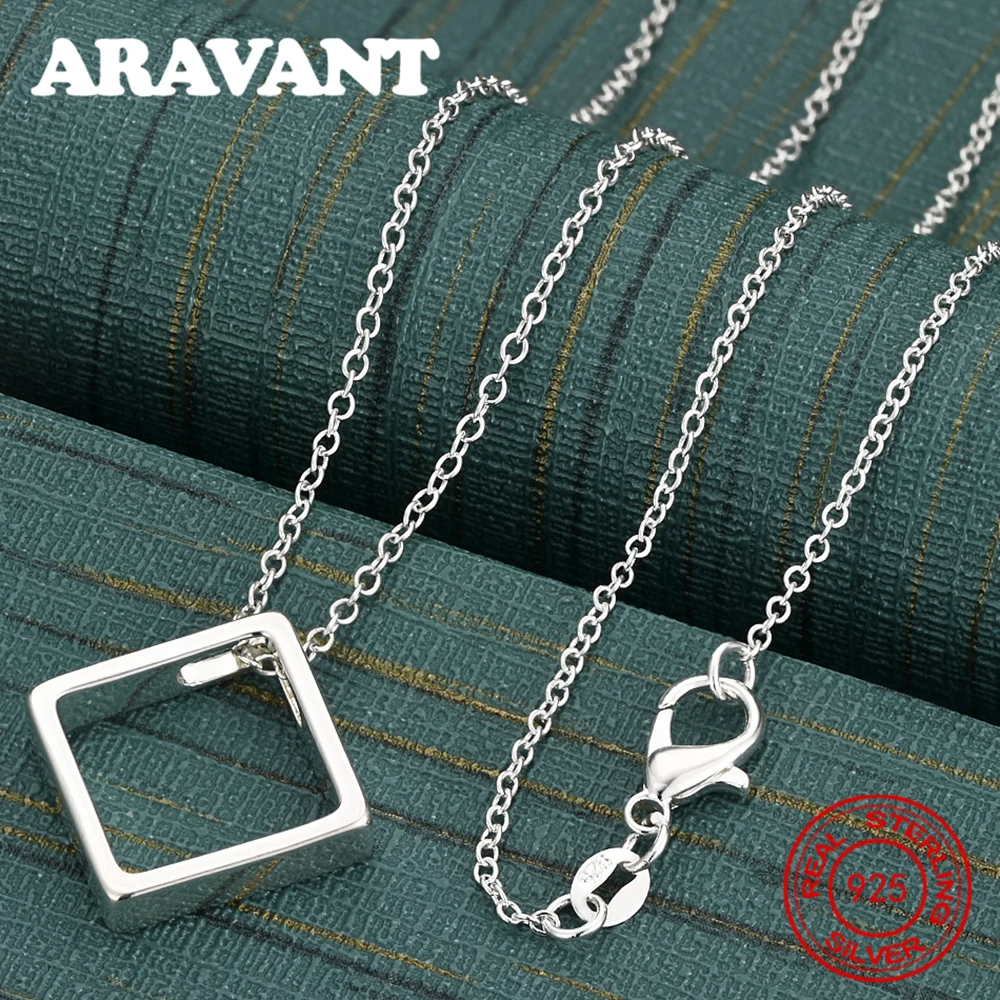925 فضة لامعة دائرة مربعة قلادة قلادة المرأة الصغيرة الطازجة تصميم المرأة مجوهرات الخطوبة #2