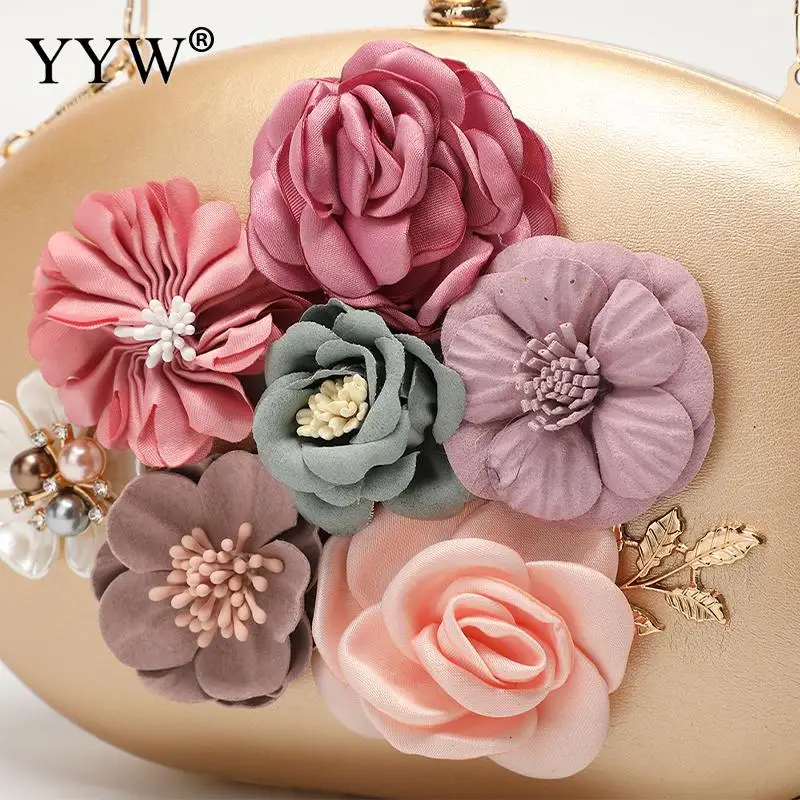 YYW Evening Clutch Handbag High Quality PU Leather Bags Floral Pattern Wedding Bridal Purse Pearl Bag Box Top Handle Chain Bags