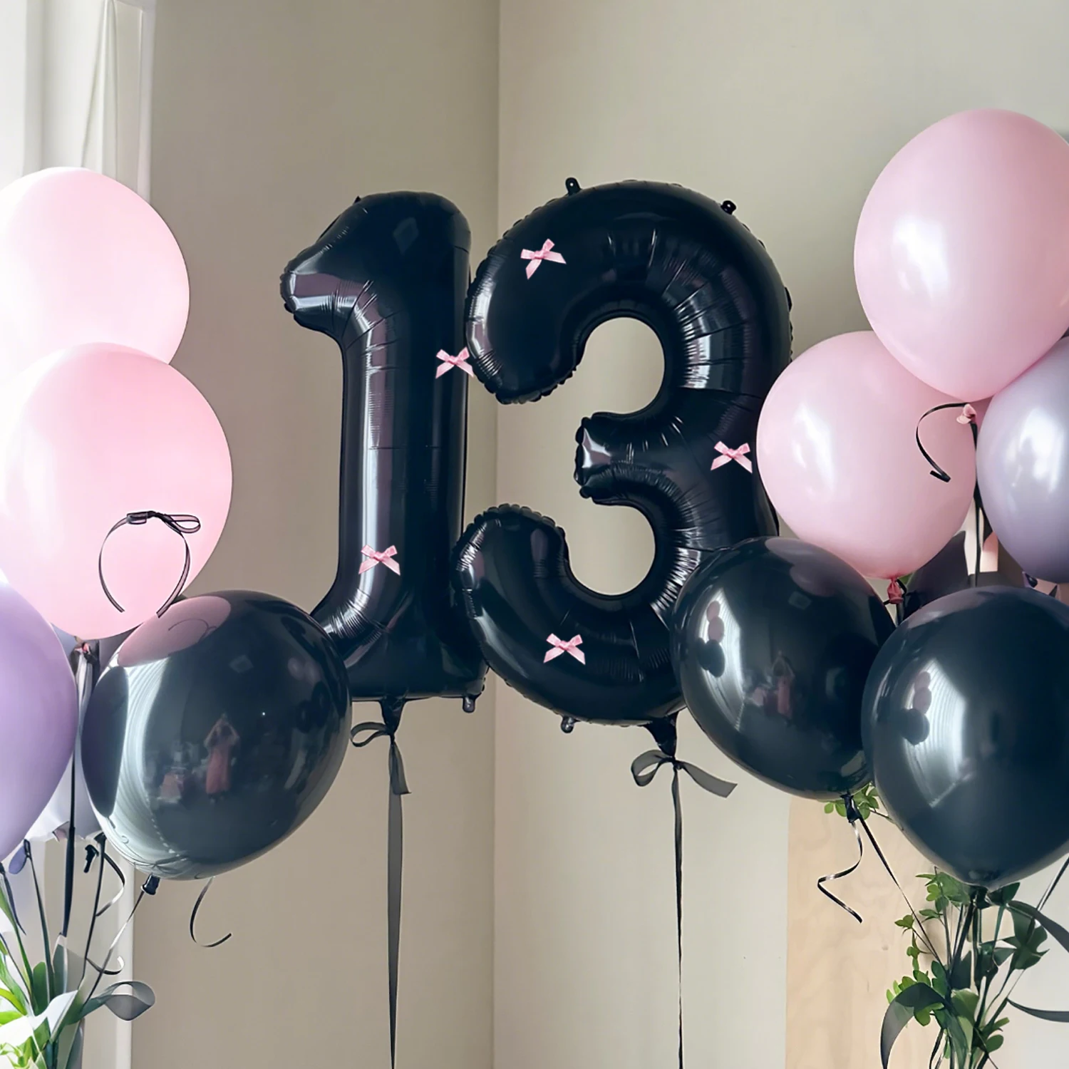45 sztuk różowy balon lateksowy czarny zestaw balonów numerycznych różowy motyl przyjęcie urodzinowe, dekoracja rocznicowa (0-9) — zdjęcie 6
