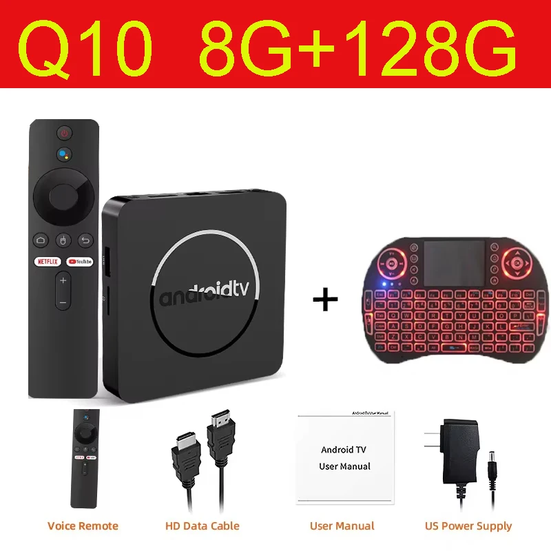 Q10 صندوق التلفزيون الذكي العالمي الأصلي ATV Ram 4GB 8GB Rom 64GB 128GB Dual Wifi 2.4G & 5G 8K Video 4K Google Voice Fast Set Top Box
