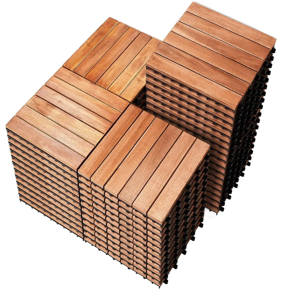 Acacia Wood Interlocking Patio Deck Tiles - 12