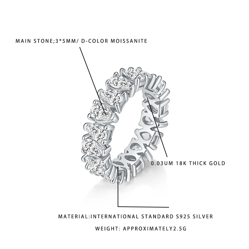 

Кольцо с муассанитом цвета D, полностью инкрустированное, с покрытием из 18-каратного золота, серебро S925, 3x5 мм, многослойное обручальное кольцо