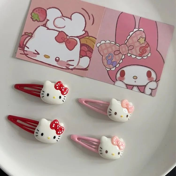 2PCS Hello Kitty Girl Hair Clip Kawaii Cartoon Sanrio Girl BB Hair Clip Hairs Accessories Headwear Bangs Clip Bow HairClips Gift