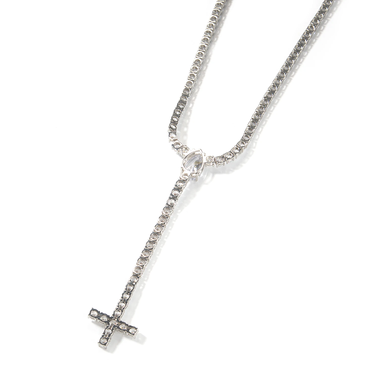 Uwin Water Drip Necklace For Women 4mm Tennis Chain With Cross Pendant Iced Out Cubic Zirconia Hip Hop Jewelry Gift