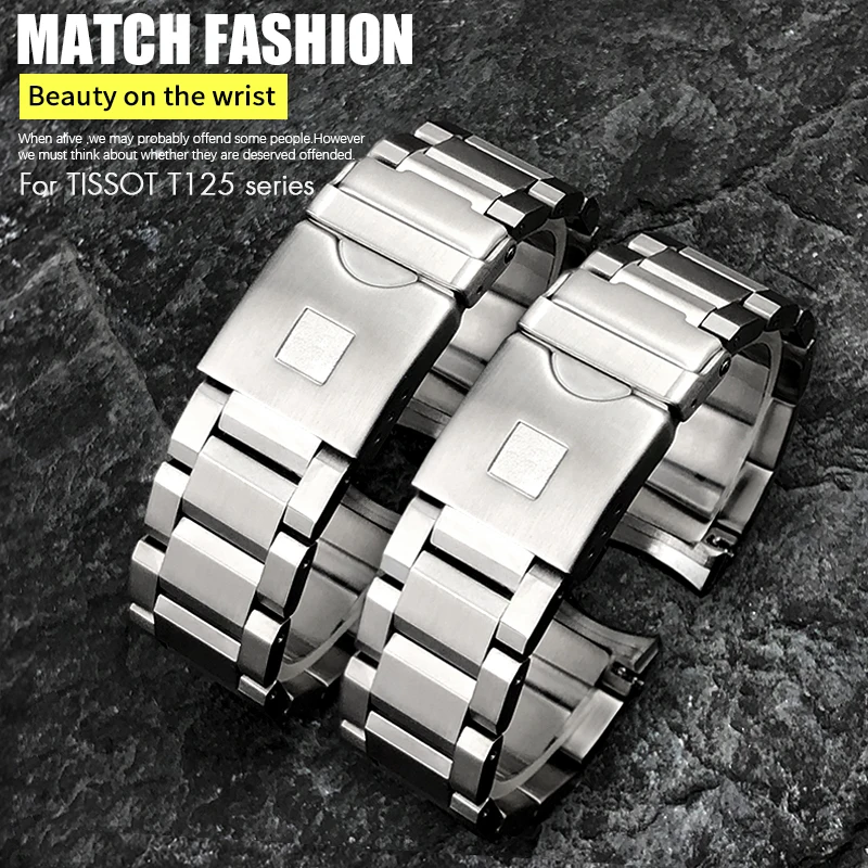 22mm Stainless Steel Black Silver Watchband for T125 TISSOT SUPERSPORT Chrono T125.617 T125.610 Safety Folding Clasp Watch Strap