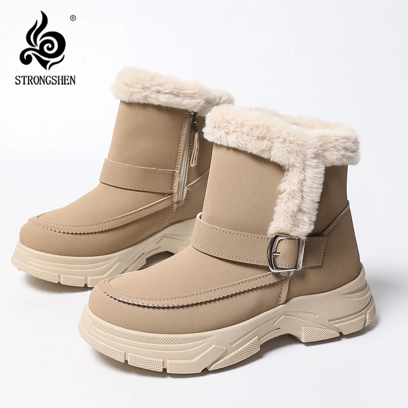 

Зимние женские зимние ботинки на меху, теплая обувь, непромокаемая кожаная обувь на платформе, ботильоны, женская обувь больших размеров 35-42