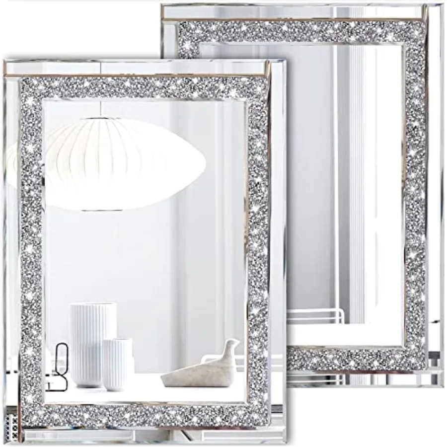 

Зеркало Crystal Crush Diamond Silver Mirror 11'' x 15'' (2 шт.), безрамное, стильное, роскошное, с алмазным декором, изысканное стеклянное зеркало. для спальни Ба