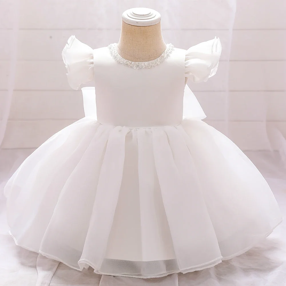 

Белое платье для маленьких девочек для крещения, бальное платье с большим бантом для малышей, детское платье для девочек, платья принцессы на день рождения