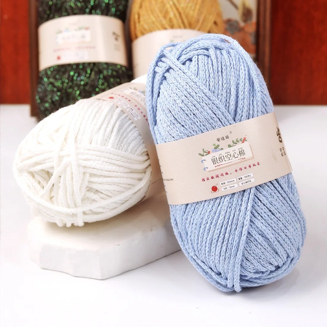 50g 2mm Hollow Cotton Yarn DIY Knitting Handmade Crocheting Material Round Strand Fabric for Bags DIY Craft Wool Thread