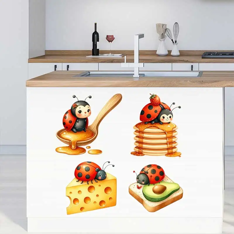 Cute ladybug food and candy wall stickers children's room background kitchen refrigerator decoration self-adhesive paper CM76