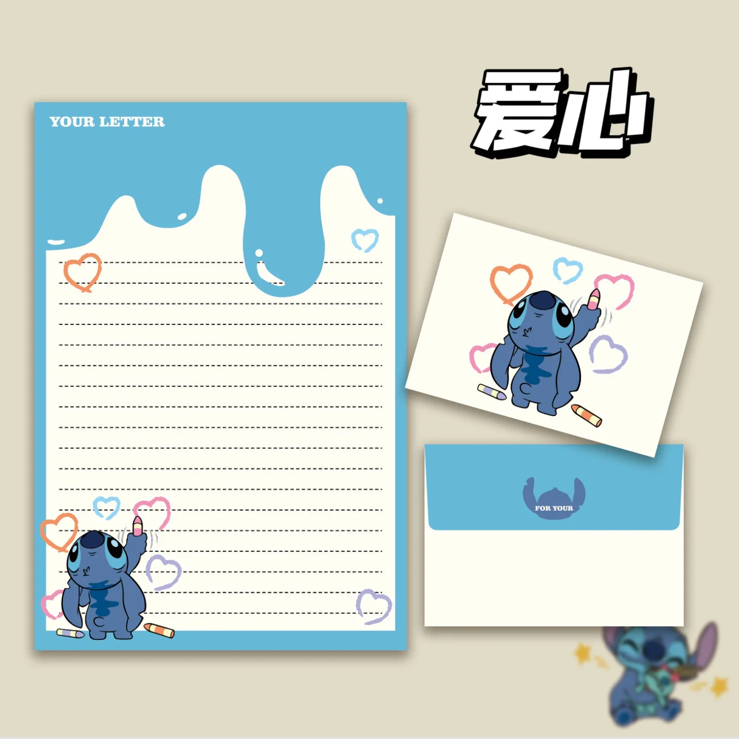 4pcs/lot Disney Stitch Envelope Letterhead Girls Birthday Party Invitation Card Envelope Cartoon Postcards Message Writing Paper