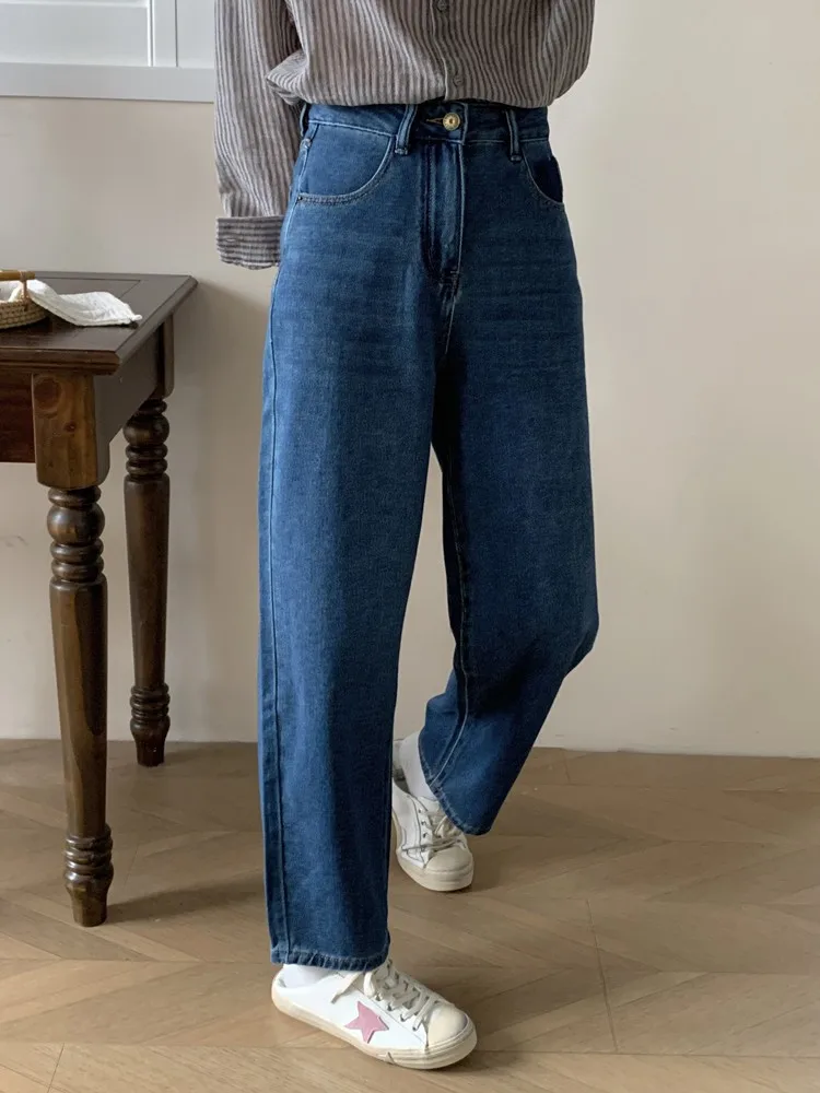 

GUUZYUVIZ-Women's Blue Loose Denim Harem Pants, Baggy Jeans, High Waist Trousers, Korean Fashion, Casual, Viantge, New, 2024