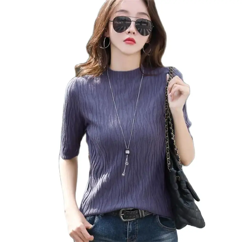 Spring Summer Jumper Korean Fashion Solid Sweater Women Short Sleeve Tops 2024 Pull Femme Casual Slim Female Pullover Knitted